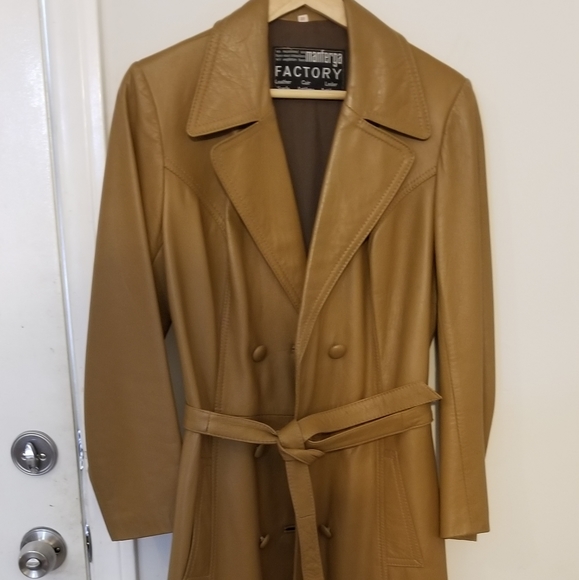 Leather Duster Trenchcoat Tan Size 48 - Picture 2 of 5